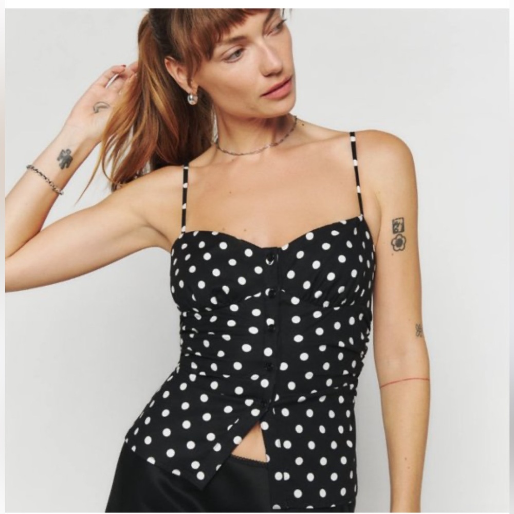 Reformation Black and White Polka Dot Tank Top